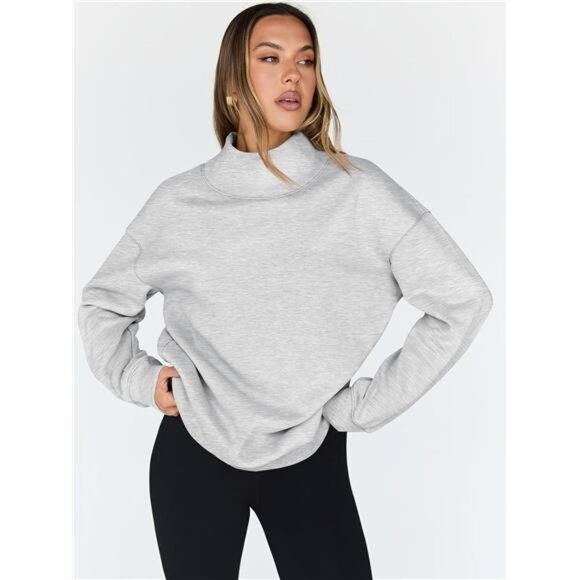 Womens Oversized Sweatshirt Turtleneck Pullover Long Sleeve Fleece Casual Tops - Picture 2 of 7